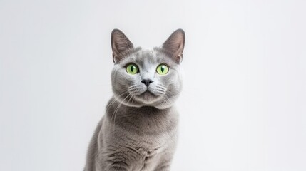 Obraz premium Gray cat with green eyes sitting generative ai