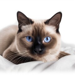 siamese cat with blue eyes on a white background generative ai