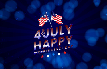 4th of july happy american independence day landscape banner for social media post with abstract gradient blue background design - obrazy, fototapety, plakaty