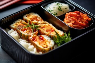 Tamagoyaki Japanese Rolled Omelette in bento Cinematic Editorial Food Photography - obrazy, fototapety, plakaty