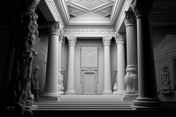 Stairs of the colonnaded hall. Breaking Barriers. Unveiling the Power of Hi-Tech Printing in Prototype Creation. generative ai.