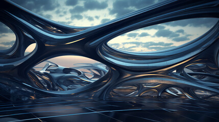 background with lines, abstract, future, its, landscape, science, sci-fi, curves, 3d, clouds, sky, chrome, Generated by AI