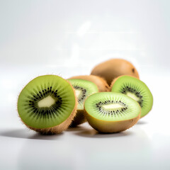 Whole Kiwi And Half-Cut Kiwi Fruits. Generative AI