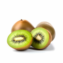 Two  Whole Kiwi And Half-Cut Kiwi Fruits. Generative AI