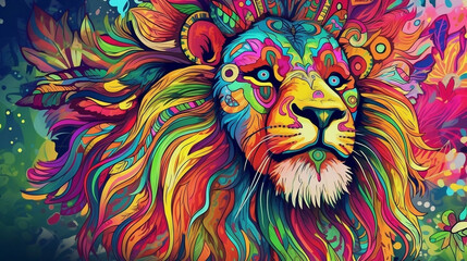 Lion Big Five Game Psychedelic Art Background