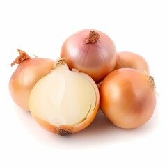 Whole And Half-cut Onion On A White Background. Generative AI 
