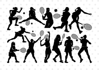 Tennis Women SVG, Tennis Silhouette, Tennis Mom Svg, Women Svg, Player Svg, Tennis Lover Svg, Sports Svg, Tennis Bundle