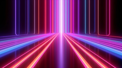 3D render, abstract background with neon lights, neon lines, ultraviolet, generative Ai