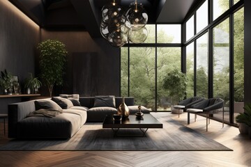 Moody Elegant Living Room with Professionally Designed Space and Coffee Table Made with Generative AI