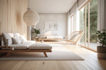 Slow Living Scandinavian Bedroom Interior with New Styled Furniture and Natural Bed Frame Made with Generative AI