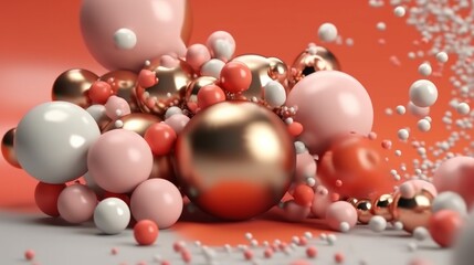 3D render of abstract background with spheres in red and white colors, generative Ai