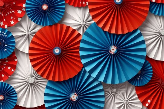 3D rendering of colourful paper fans. Japanese Style pattern, generative Ai