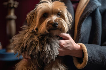 a yorkshire terrier being groomed by his owner at the westminster dog show in london on january 6, 2018. Generative Ai