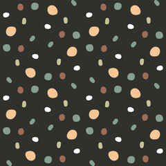 Ditsy seamless pattern with pastel dots on black background