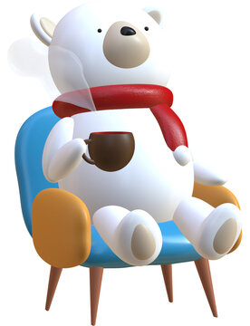 Polar bear sitting on a chair,椅子に座るしろくま,PNG