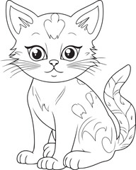 Cute Cartoon Cat vector Illustration, Cat Coloring page for kids and adults. cat vector logo, t-shirt design, tattoo design, mural art, cat mascot