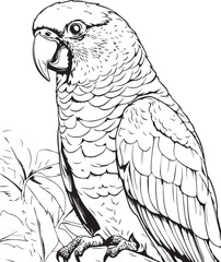 Parrot bird illustration, cute parrot coloring page for kids and adult, parrot mascot logo, parrot bird vector design