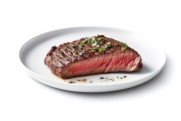 wagyu beef steak Roast in vintage plate white background Cinematic Editorial Food Photography
