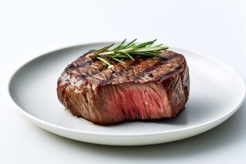 wagyu beef steak Roast in vintage plate white background Cinematic Editorial Food Photography