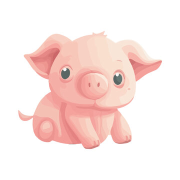 Cheerful piglet sitting isolated, a cute mascot