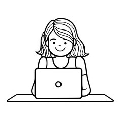 Girl working with laptop vector illustration isolated on transparent background