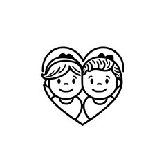 Little sisters in heart vector illustration isolated on transparent background