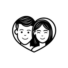 Young couple in heart vector illustration isolated on transparent background