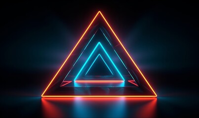 Hyper-realistic 3D multiple geometric triangular figures in a neon laser light background
