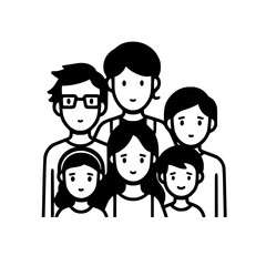 Family of six vector illustration isolated on transparent background