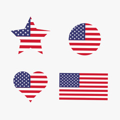 Vector illustration of American flags in different shapes