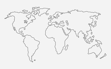 Simple world map in line style. Vector sign on gray background