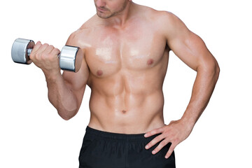 Fototapeta na wymiar Digital png photo of fit caucasian man lifting weights on transparent background