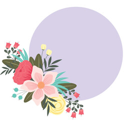 Digital png illustration of circle with copy space and flowers on transparent background