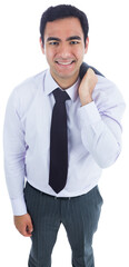 Digital png photo of smiling biracial businessman on transparent background