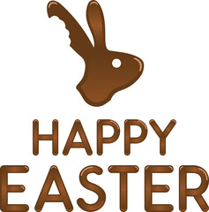 Digital png illustration of chocolate rabbit and happy easter text on transparent background