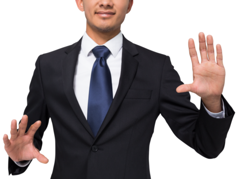 Digital png photo of smiling biracial businessman on transparent background - Powered by Adobe