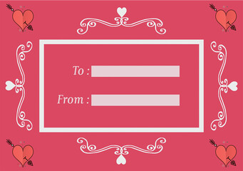 Digital png illustration of red invitation with hearts and pattern on transparent background