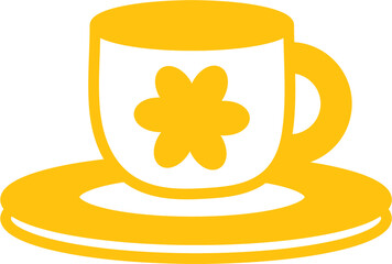 Digital png illustration of yellow cup with pattern on transparent background