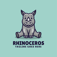 Vector Logo Illustration Rhino Mascot Cartoon Style.