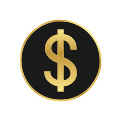 circle black gold US dollar currency symbol on transpaent background file format png