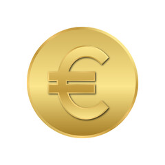 golden coin euro currency symbol on transparent background