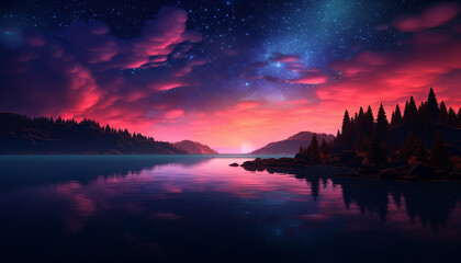 Naklejka na ściany i meble Twilight Skies, Atardecer Colorado, Bright epic sky, Purple Sunset Cloud