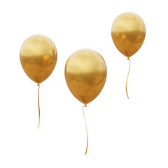 three golden party balloons isolated/cutout