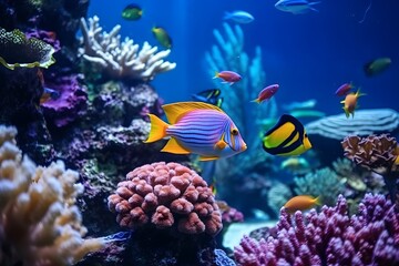 Naklejka na ściany i meble Colorful tropical fish, underwater animals, Generative AI