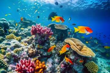 Obraz na płótnie Canvas Colorful tropical fish underwater marine world. Generative AI