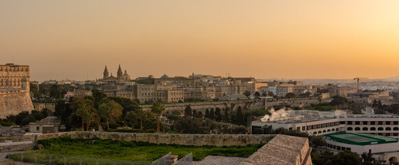 Valletta, Malta at sunset - panoramic view from Hastings Garden