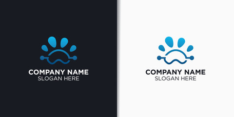animal pet logo design vector, animal and technology logo template