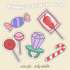 Kawaii sticker set or elements with cute japan anime manga cartoon style vector illustration