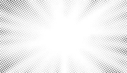Halftone comics background. Abstract lines backdrop. Design frames for title book. Texture explosive polka. Beam action. Pattern motion flash. Rectangle fast boom zoom. Vector illustration.	
