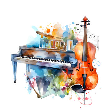 watercolor piano violin music instruments clip art preview